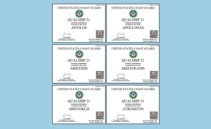 Six Capital Vessels Enroll in the USCG QualShip 21 Program